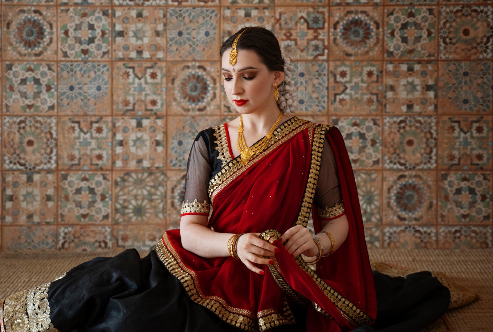beautiful young woman wearing sari