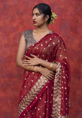 portrait young woman wearing tradition sari garment